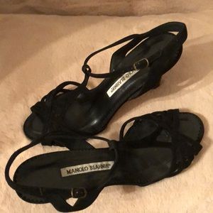 Vintage black suede Manolo sandals